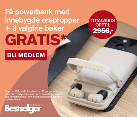 Velkomstpakke fra Bestselgerklubben med powerbank + ørepropp